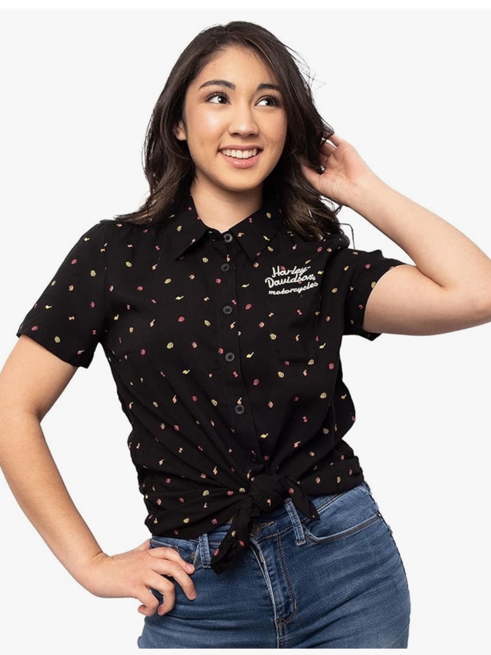 Harley-Davidson Women’s 100% Rayon Skull Prink Button Down size XL